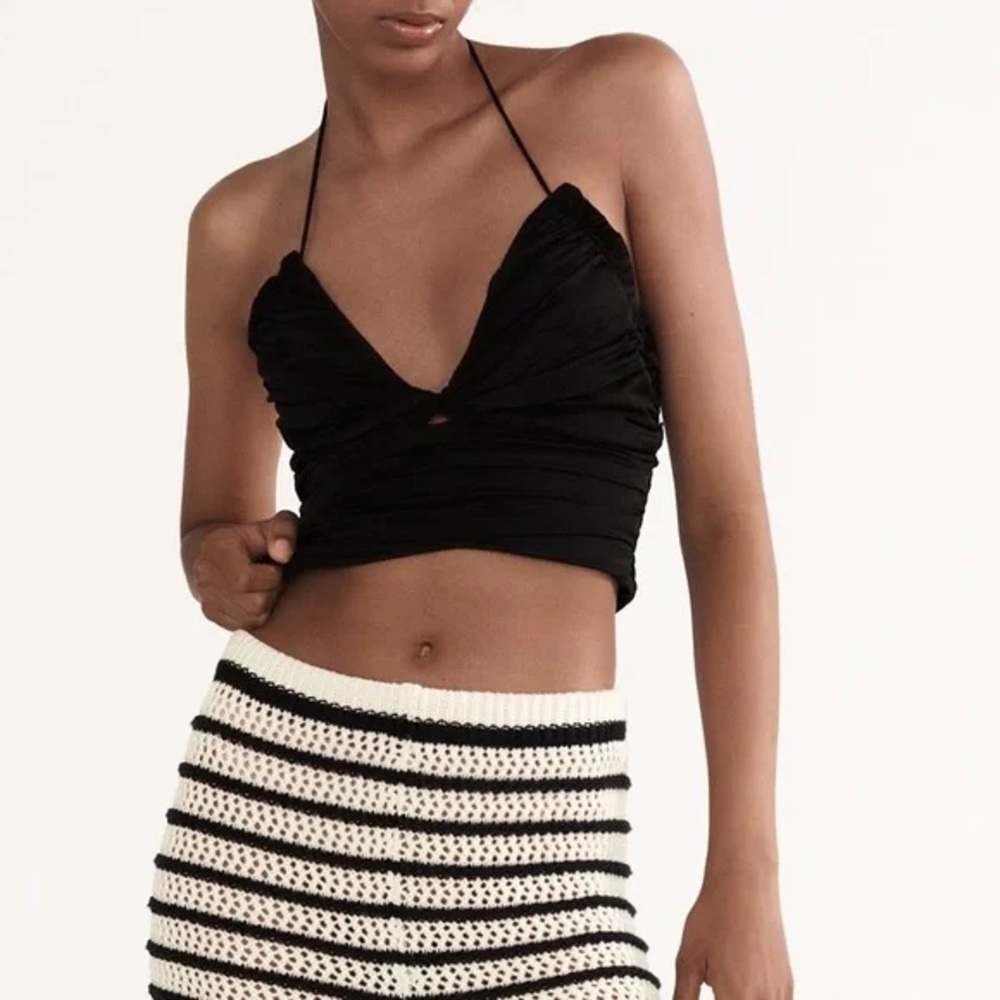 Zara Ruched Black Halter Vacation Top